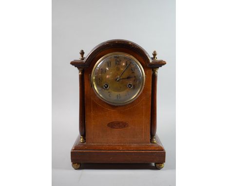 An Edwardian Inlaid Mahogany Mantle Clock with Junghans 8 Day Movement, 32cm high, Working Order 