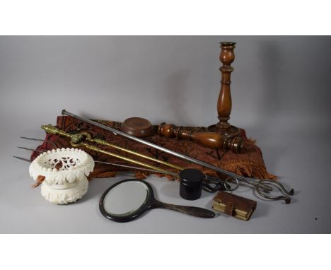 A Collection of 19th Century and Later Curios to Include Turned Mahogany Candle Sticks (One base Missing), Vintage Geometric 