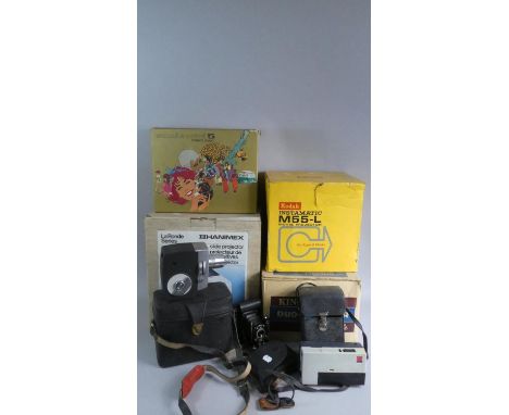 A Box of Various 8mm and Photographic Cameras, Projectors and Editor to Include Eumig, Kodak, Hanimex etc 