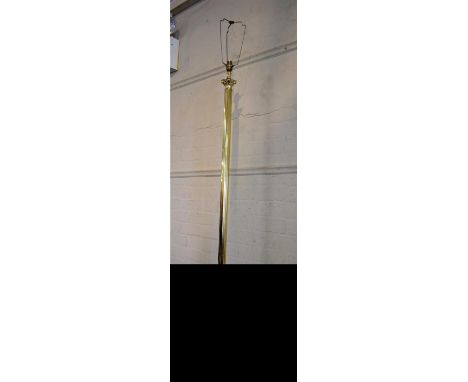 A Modern Brass Standard Lamp with Ribbed Column Support, Stepped Base and Four Claw Feet 