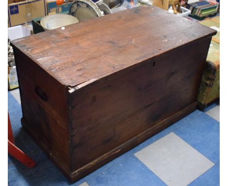 A Pine Blanket Box with Two Carrying Handles Containing Three Vintage Umbrellas, 84.5cm Wide 