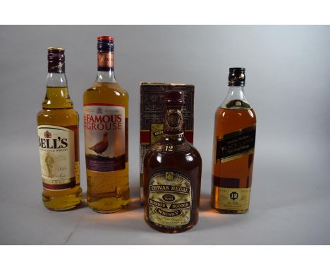 Four Bottled of Blended Scotch Whisky, Johnny Walker, Chivas Regal, Bells (-all 75cl) and Famous Grouse (1lt)