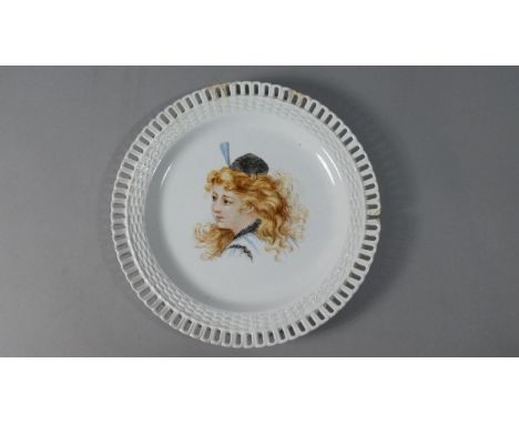 A 19th Century C.1874 Mintons Cabinet Plate with Reticulated Border (AF) and Hand Painted Portrait of a Maiden, Monogrammed t