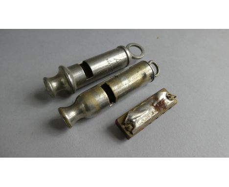 A Hudson ARP WWII Whistle, an Unmarked Example and a German "Little Bandmaster" Miniature Harmonica 