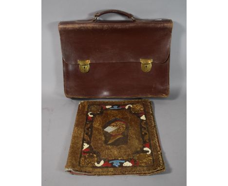 A Vintage Leather Music Satchel Together with a Continental Tooled Leather Blotter 