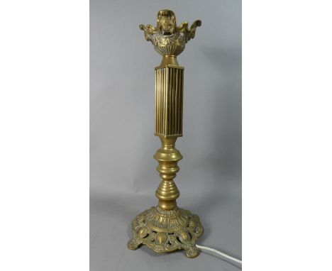 A Heavy Brass Table Lamp, Requires New Bulb Holder, 50.5cm High 