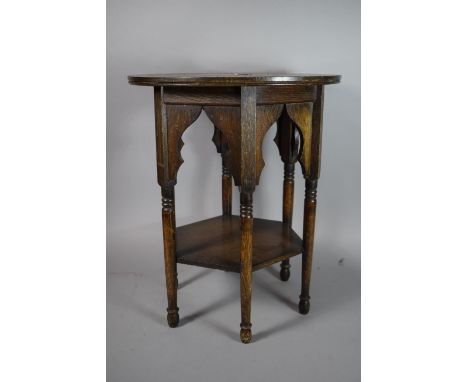 A Small Edwardian Oak Circular Top Occasional Table with Hexagonal Stretcher Shelf, 42cm Wide, 42cm Diameter 