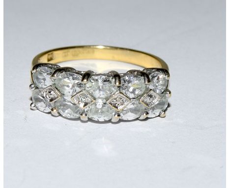 9 carat gold ladies' diamond and aquamarine ring, size M.