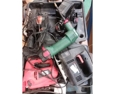 A collection of power tools.