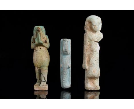 Ca. 945 - 332 B.C. Third Intermediate Period to Late Period. Egyptian. A group of Egyptian faience antiquities including a co