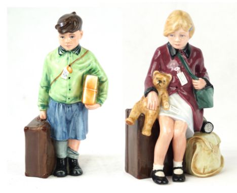 Two limited edition Royal Doulton figurines 
HN 3202 'The Boy Evacuee' numbered 4330, HN 3203 'The Girl Evacuee' numbered 694