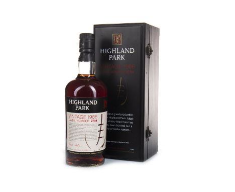 HIGHLAND PARK 1986 Single Malt Scotch Whisky Sherry cask no. 2794 filled 14 November 1986, one of 648 bottles. 70cl, 56.2% vo