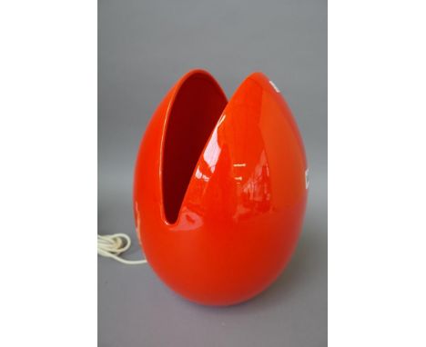 A Franco Pozzi style Italian ceramic table lamp, circa 1970, orange/ red ovoid body, unsigned, 32cm high. 