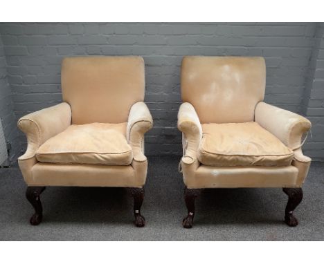 An early 20th century three piece suite, of early 18th century style to comprise; a sofa 183cm wide x 97cm high, a pair of ar
