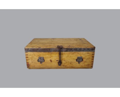 An army issue softwood cased strong/ammunition box of rectangular form, hinged lid with broad arrow marked side clasps and ma