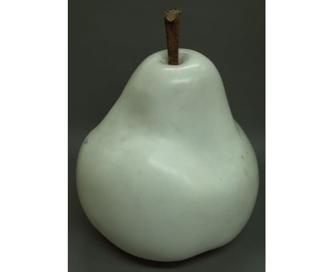 Untitled; a large white ceramic pear, unsigned, 42cm high overall.
