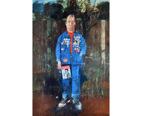 Sir Peter Blake (b.1932), Self portrait with badges, colour print, signed and numbered 147/150, 68cm x 45cm.  DDS Illustrated
