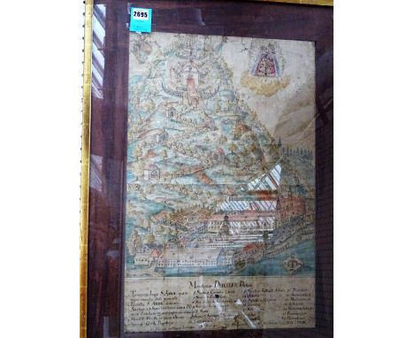 ST. ANNE'S MONASTERY (?):  hand-coloured manuscript pictorial plan, 60cm x 39cm within mount, includes 8 line key beneath - '