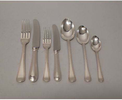 A mostly late Victorian silver feather edged Old English pattern part table service of flatware for twelve place settings, co