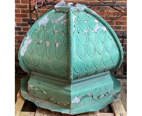 An early 20th century green painted zinc onion shaped finial, 105cm high. 