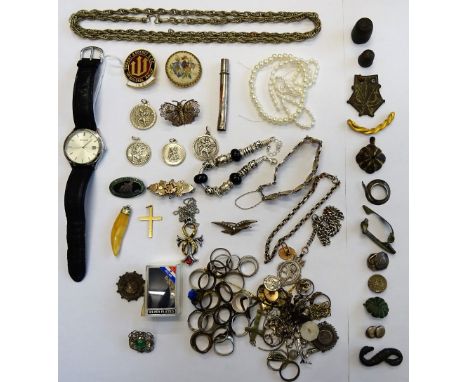 A group of silver and other jewellery, including; a quantity of rings, various pendants and charms, three bracelets, brooches