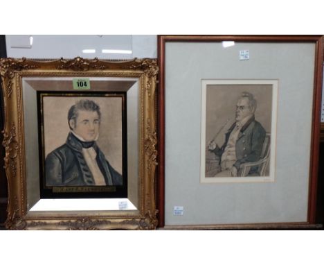A group of four, including a 19th century watercolour portrait of Captain J. Saunders, a watercolour portrait after Goya, a p