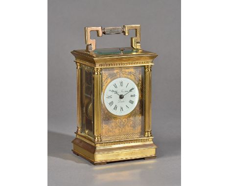 A late 19th century brass cased carriage clock by Charles Frodsham of London, with push repeat, two train movement and hammer