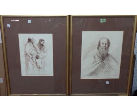 After Guercino, Portrait; Figure group, two engravings by Bartolozzi, the larger 31cm x 25cm.(2)