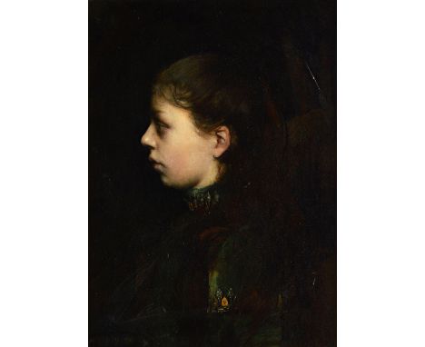 Attributed to Alexandre Claude Louis Lavalley (1862-1927), Profile portrait of a girl, oil on canvas, indistinctly signed and