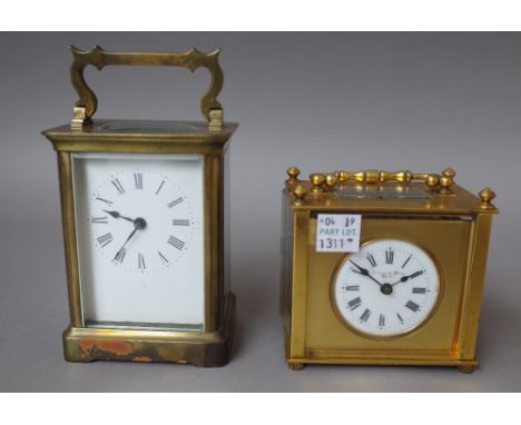 A brass cased carriage clock, early 20th century , with visible Brocot escapement, white enamel dial and a single train movem
