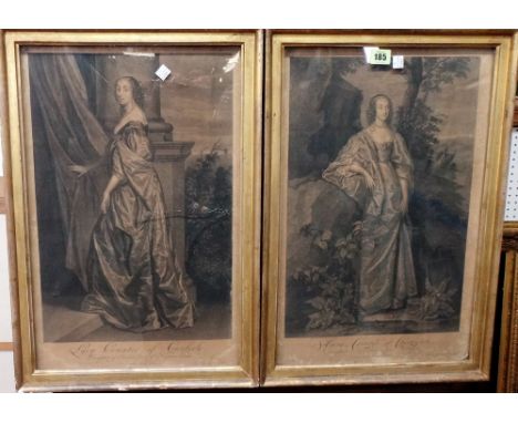 A group of six, including two portrait engravings after van Dyck, a Bartolozzi stipple engraving, an engraving of a mythologi