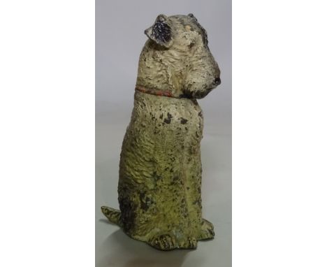 A novelty spelter terrier (Airedale) table lighter, 14cm high. 