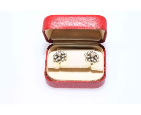 Pair of diamond and pearl set white gold earrings.