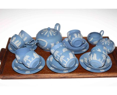 Wedgwood Blue Jasperware thirty piece tea service.