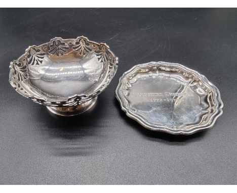 A silver circular bonbon dish, having pierced decoration, by T Wilkinson &amp; Sons, Birmingham 1919, 9.5cm diameter; togethe