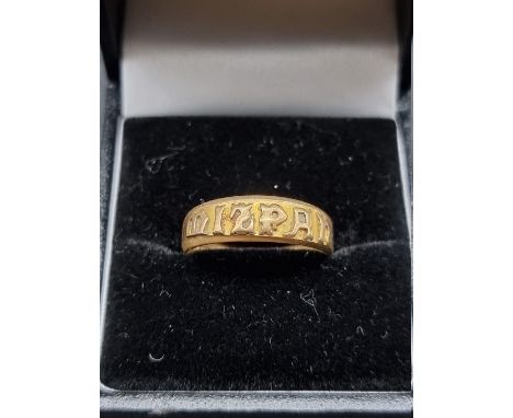 A Victorian 18ct gold Mizpah ring, by W.M, Birmingham 1894, size O, 3g. 