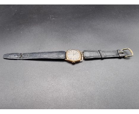 A circa 1940 Rolex cushion shaped 9ct gold manual wind wristwatch, 28mm, hallmarked Chester 1940,&nbsp;on a black leather str