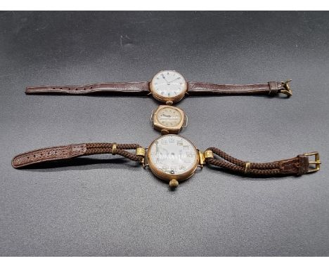 Two vintage 9ct gold wristwatches; together with a gold plated example. (3) 