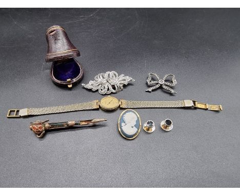 A&nbsp;Tissot gold plated quartz ladies wristwatch; together with a&nbsp;Victorian hoof shaped ring box; a Scottish claymore 