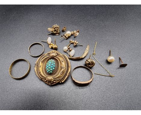 A small quantity of gold and other jewellery,&nbsp;to include1; a 22ct gold wedding band, 1.8g and a 9ct gold ring, 1.5g. 