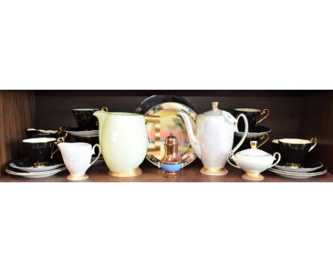 Ceramics - a Royal Standard black and yellow tea set, pattern no.1418, comprising cups, saucers, side plates, milk jug, sugar