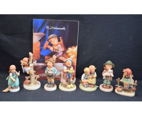 A Goebel Hummel figure, Slipper Girl; others, similar, Girl on Fence, Sweep, Kissing a Lamb, ABC Chalk Board; etc (7) 