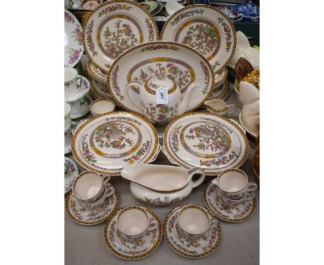 A Washington Indian Tree pattern part dinner and tea service, comprising dinner plates, side plates, soup bowls, meat plate, 