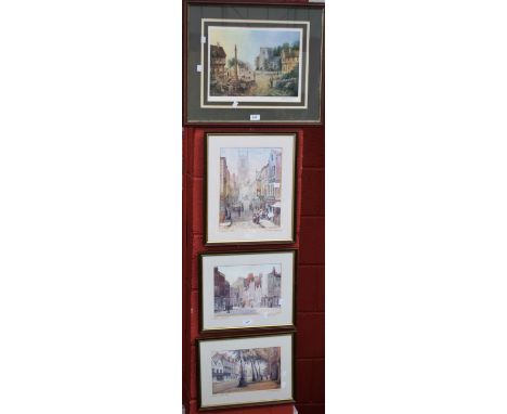 Prints - Wm Chamberlain, after, A Rural Scene; Louise Rayner, after, a set of three, Derby Scenes, Irongate 1850, Sadler Gate