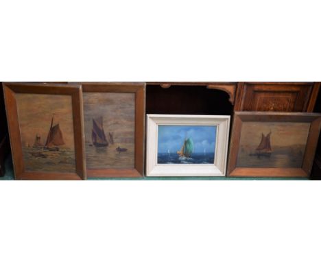 Pictures - maritime interest - a trio of sailing boats, oils on canvas, unsigned, two portrait, one landscape; another larger