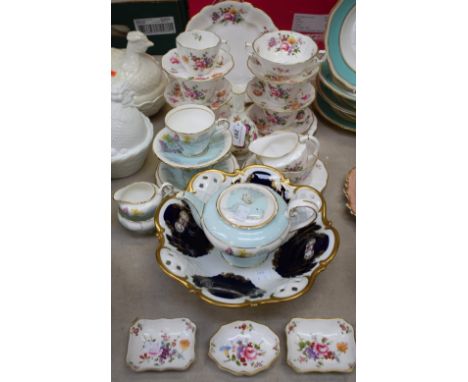 Ceramics - a Royal Crown Derby Posies pattern part tea set, comprising cups, saucers, side plates, bread and butter plates, m