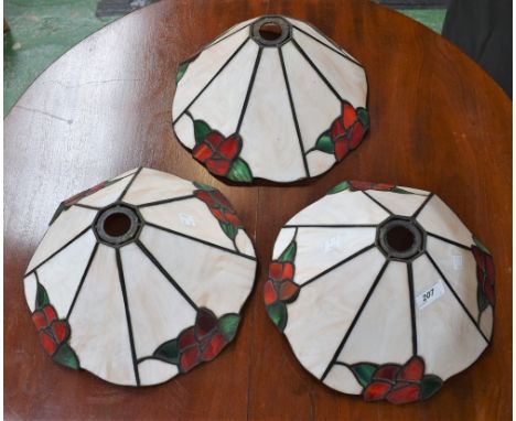 A set of three Tiffany style octagonal leaded opaque glass lamp shades (3)