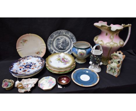 Ceramics - a Carltonware Rouge Royal pin dish; an Art nouveau jug, pink and green; a Coalport plate; a Pekin pattern plate; a