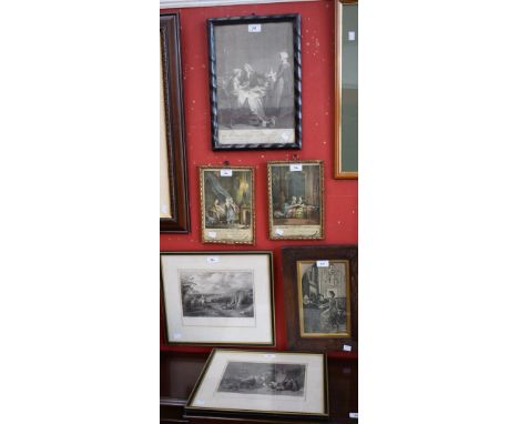 Pictures and Prints - J. Belachou, after, Jeaurat Pinxit, Le Gouté, engraving, 36.5cm x 24.5cm, framed; others, C. W. Sharpe,