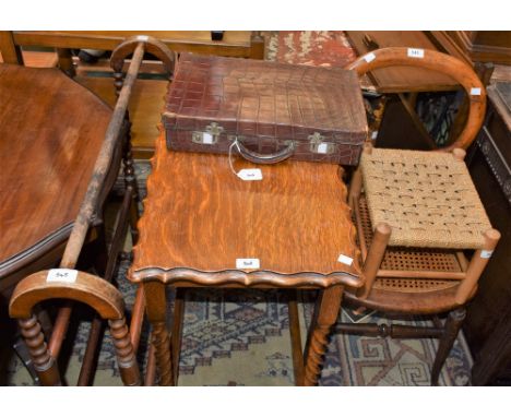 A Victorian mahogany balloon back side chair; a crocodile effect briefcase, fitted interior; a 20th century oak occasional ta